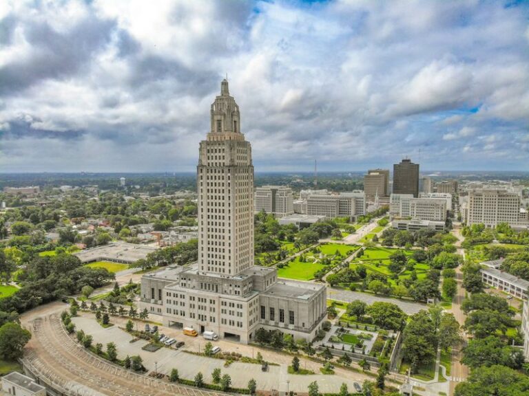 Louisiana State Capitol and downtown Baton Rouge from above